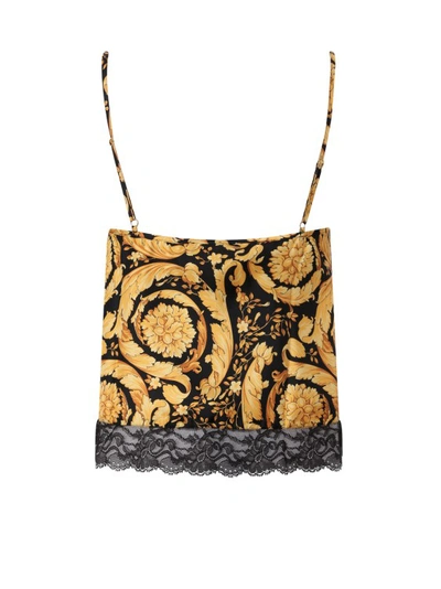 Shop Versace Silk Top With Baroque Print In Gold