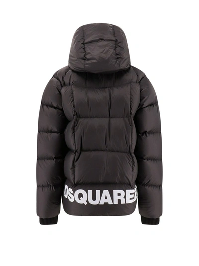 Shop Dsquared2 Padded And Quilted Jacket With Maxi Logo Print In Black