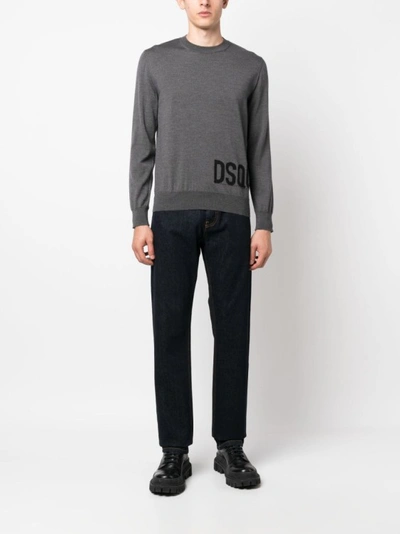 Shop Dsquared2 Intarsia Logo Sweater In Grey
