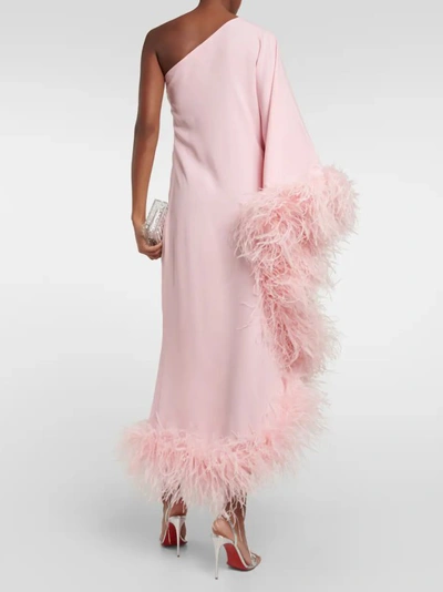 Shop Taller Marmo Ubud Feather Trimmed Crêpe Gown In Pink