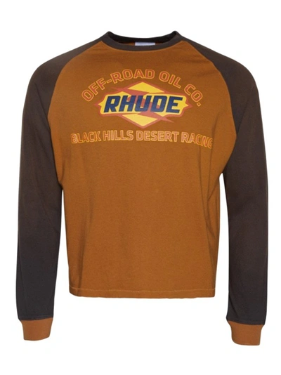Shop Rhude Black Hills Long Sleeve Raglan Shirt In Brown