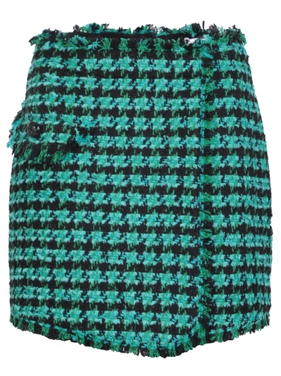 Shop Msgm Houndstooth Patterned Tweed Shorts In Green