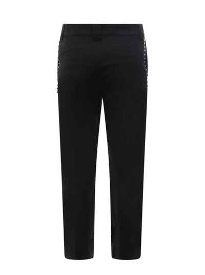 Shop Valentino Stretch Cotton Trouser With Iconic Lateral Bands In Black