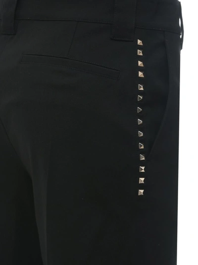 Shop Valentino Stretch Cotton Trouser With Iconic Lateral Bands In Black