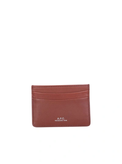 Shop Apc Leather Card Holder With Card Slots In Brown