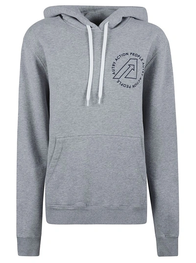 Shop Autry Logo-print Cotton Drawstring Hoodie In Grey