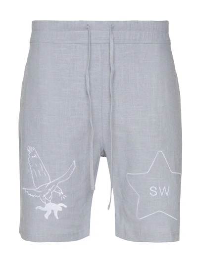 Shop Saintwoods Linen Gym Shorts In Blue