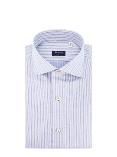 Shop Finamore Striped Cotton And Cashmere Shirt In Blue