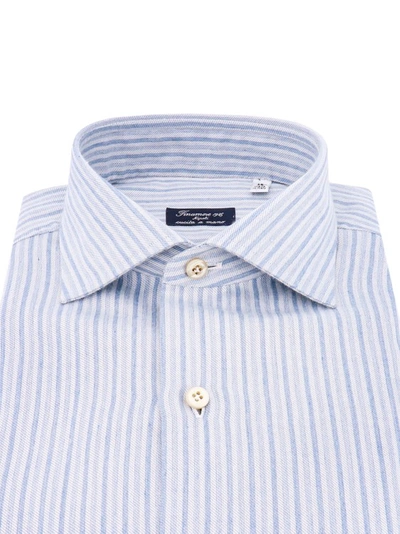 Shop Finamore Striped Cotton And Cashmere Shirt In Blue