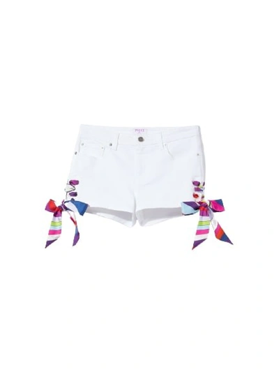Shop Pucci Side Tie Denim Shorts In White