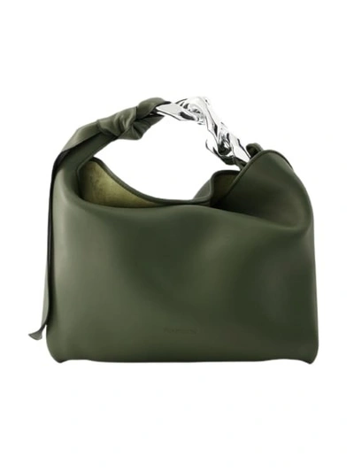 Shop Jw Anderson Small Chain Hobo Bag - Leather - Khaki In Green