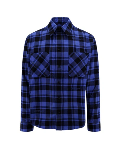Shop Off-white Cotton Shirt With Check Motif In Blue