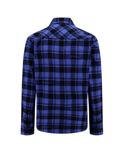 Shop Off-white Cotton Shirt With Check Motif In Blue