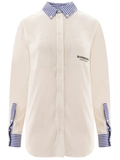 Shop Burberry Silk Shirt With Frontal Logo Print In Neutrals