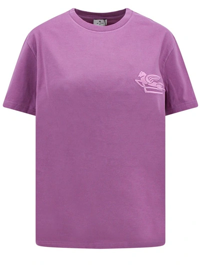 Shop Etro Frontal Pegaso Logo Cotton T-shirt In Purple