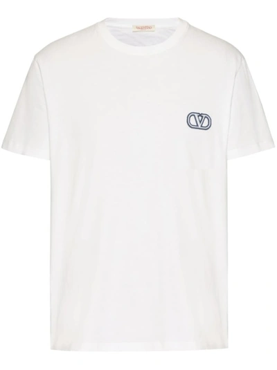 Shop Valentino White Logo Embroidered T-shirt