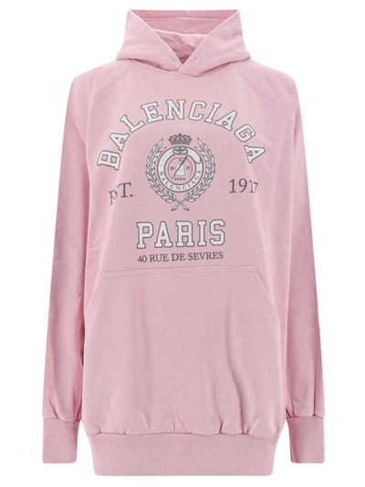 Shop Balenciaga Cotton Sweatshirt With Frontal Print In Pink