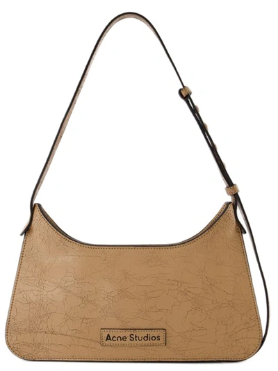 Shop Acne Studios Hobo Platt Mini Crackle Bag - Leather - Dark Beige In Brown
