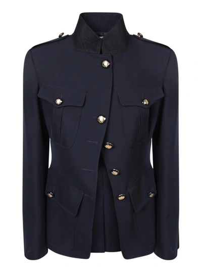 Shop Alexander Mcqueen Blue Asymmetrical Cut Jacket