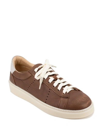 Shop Eleventy Camel Deerskin Leather Sneakers In Brown