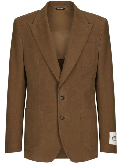 Shop Dolce & Gabbana Brown Single-breasted Blazer Jacket