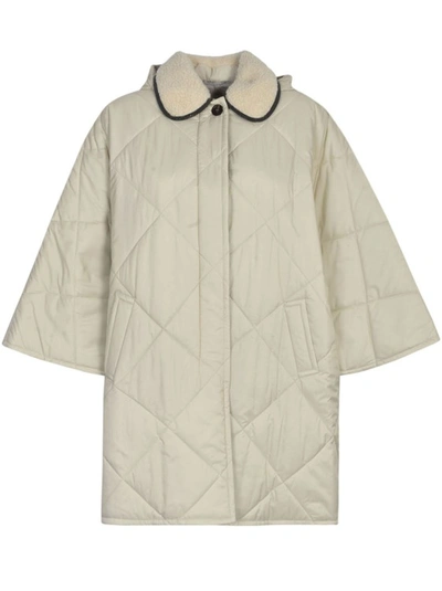 Shop Brunello Cucinelli Wide-sleeve Quilted Coat In Neutrals