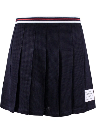 Shop Thom Browne Pleated Cotton Skirt In Blue