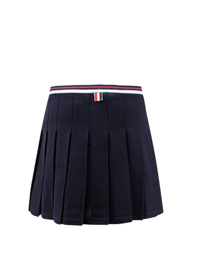 Shop Thom Browne Pleated Cotton Skirt In Blue