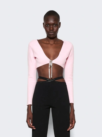 Shop Alexander Wang V-neck Cropped Cardigan With Crystal Tie In Pink