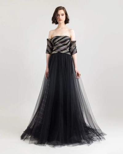 Shop Gemy Maalouf Off-shoulders Wide Gown - Long Dresses In Black