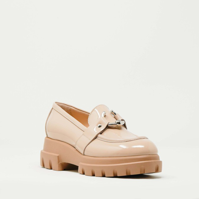 Shop Agl Attilio Giusti Leombruni Nude Patent Moccasin With Ring In Neutrals