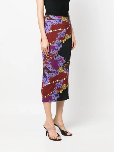 Shop Versace Jeans Couture Red Midi Skirt In Multicolor