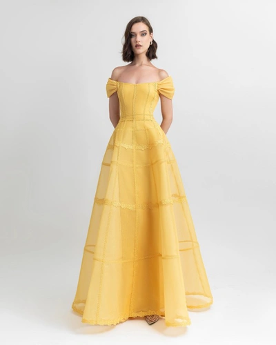 Shop Gemy Maalouf Mesh Long Dress - Long Dresses In Yellow