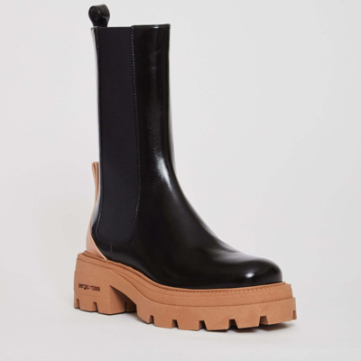 Shop Sergio Rossi Black And Natural Leather Ankle Boots