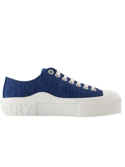 Shop Burberry Lf Jack Low 19 Sneakers - Cotton - Blue Denim