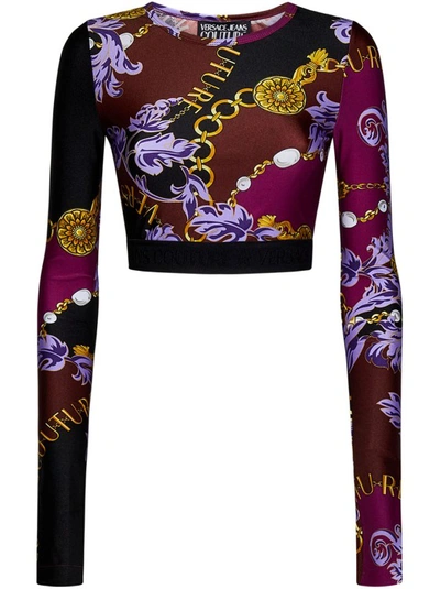 Shop Versace Jeans Couture Purple Long-sleeved Cropped Top