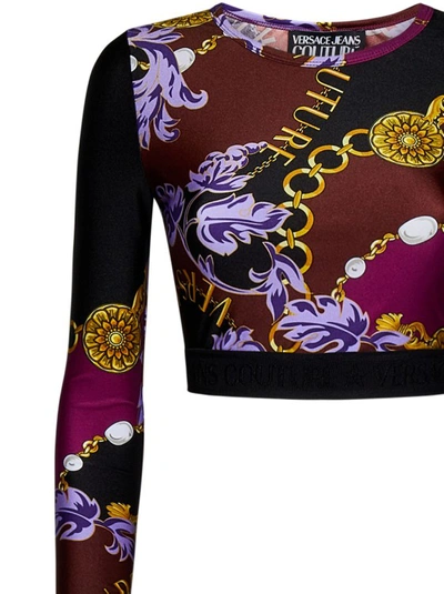 Shop Versace Jeans Couture Purple Long-sleeved Cropped Top