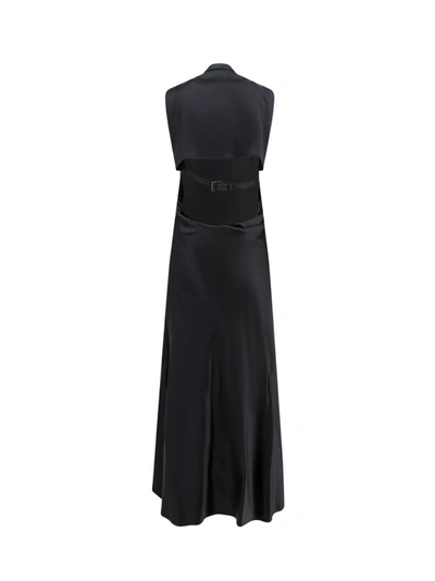 Shop Off-white Satin Dress With Belt At Waist In Black