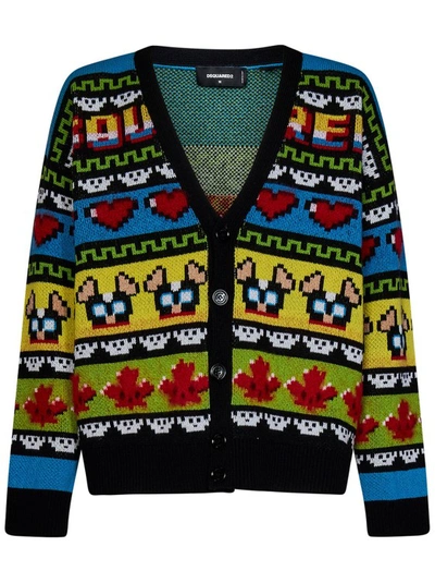 Shop Dsquared2 All-over Jacquard Print Knit Cardigan In Multicolor
