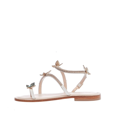 Paola Fiorenza Single Finger Sandal With Green Butterflies In White