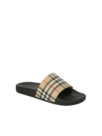 Shop Burberry Vintage Checked Logo Pool Slides In Brown