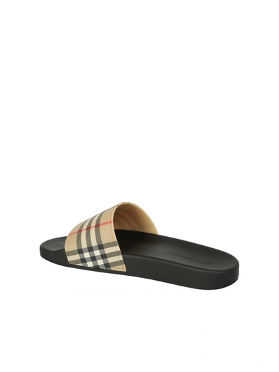 Shop Burberry Vintage Checked Logo Pool Slides In Brown