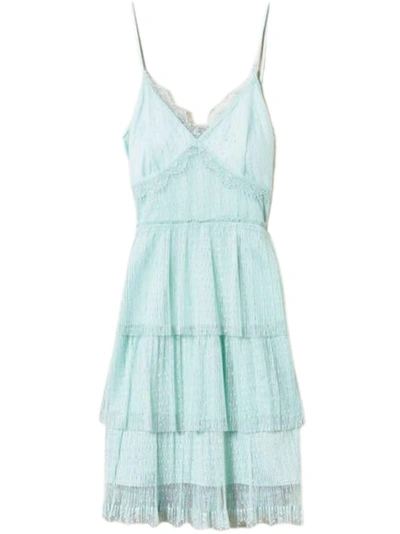 Shop Twinset Plumetis Tulle Short Dress In Blue