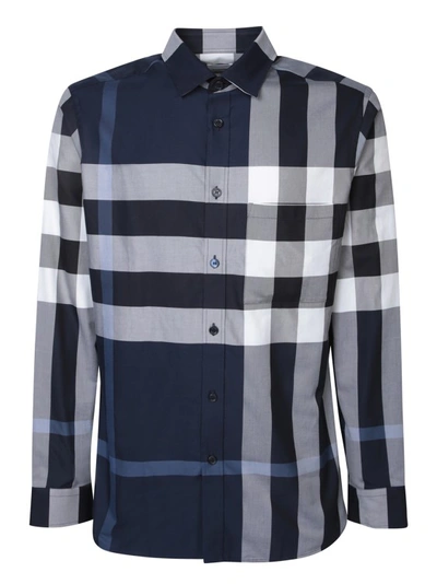 Shop Burberry Cotton Check Shirt In Blue