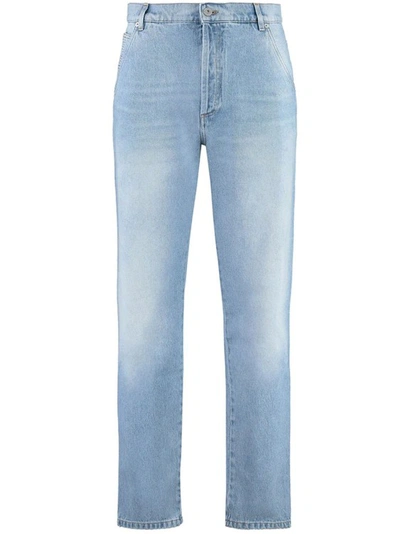 Shop Balmain Cropped Straight Jeans In Blue