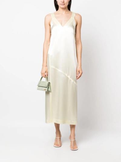 Shop Calvin Klein Beige Vneck Sleeveless Midi Dress In Neutrals