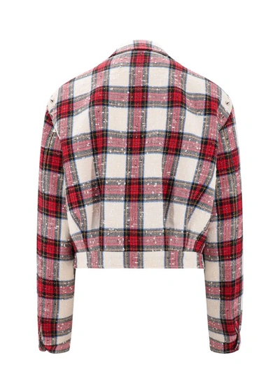 Shop Alessandra Rich Tweed Blazer With Check Motif In Red