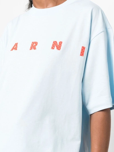 Shop Marni Ligth Blue Logo Print T-shirt