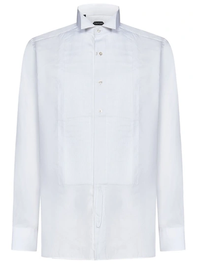 Shop Tom Ford White Tuxedo Shirt With Pleated Plastron