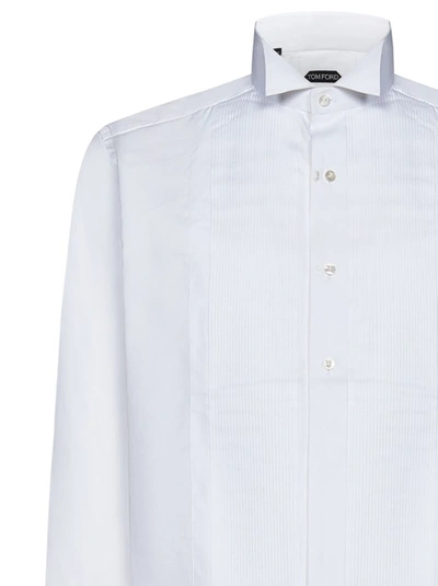 Shop Tom Ford White Tuxedo Shirt With Pleated Plastron